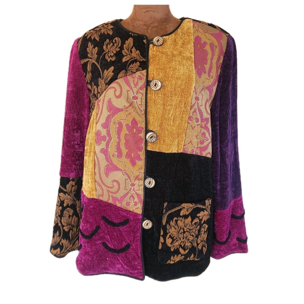 Indigo Moon Jacket Size M Purple Chenille and Tapestry Lightweight‎ Art To Wear
